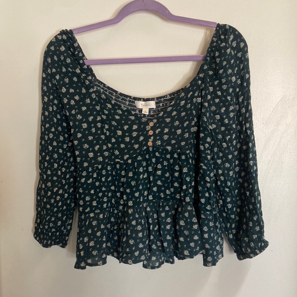 Dark Green Blouse with Floral Pattern